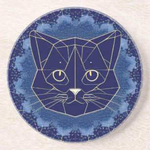 Geometrisches Katzen-Design umgeben von goldenen S Getränkeuntersetzer