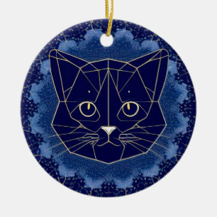 Geometrisches Katzen-Design umgeben von goldenen S Keramik Ornament