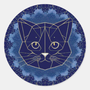 Geometrisches Katzen-Design umgeben von goldenen S Runder Aufkleber