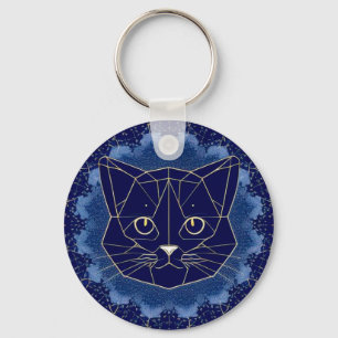 Geometrisches Katzendesign umgeben von Goldstars Schlüsselanhänger