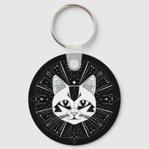 Geometrisches Katzendesign umgeben von Goldstars Schlüsselanhänger