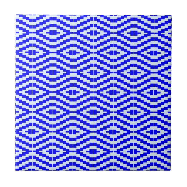 Geometrisches Kente in Hellblau und Weiß Fliese (Vorderseite)