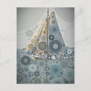 Geometrisches kreisförmiges Segelboot Kunstgeschen Postkarte