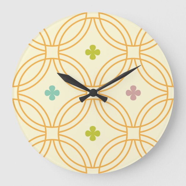Geometrisches Kreismuster der Retro-Geometrie Große Wanduhr (Vorderseite)