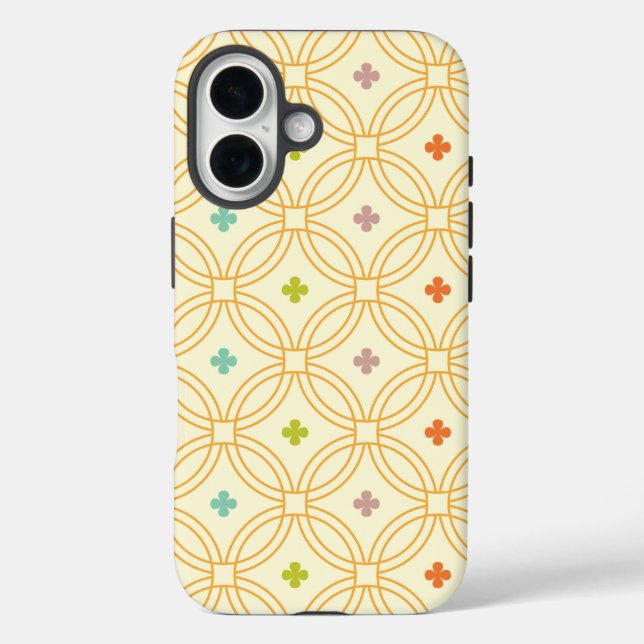 Geometrisches Kreismuster der Retro-Geometrie iPhone 16 Hülle (Rückseite)