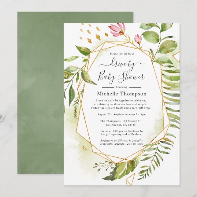 Geometrisches Kristallgrün mit Dusche Einladung (Vorne/Hinten)