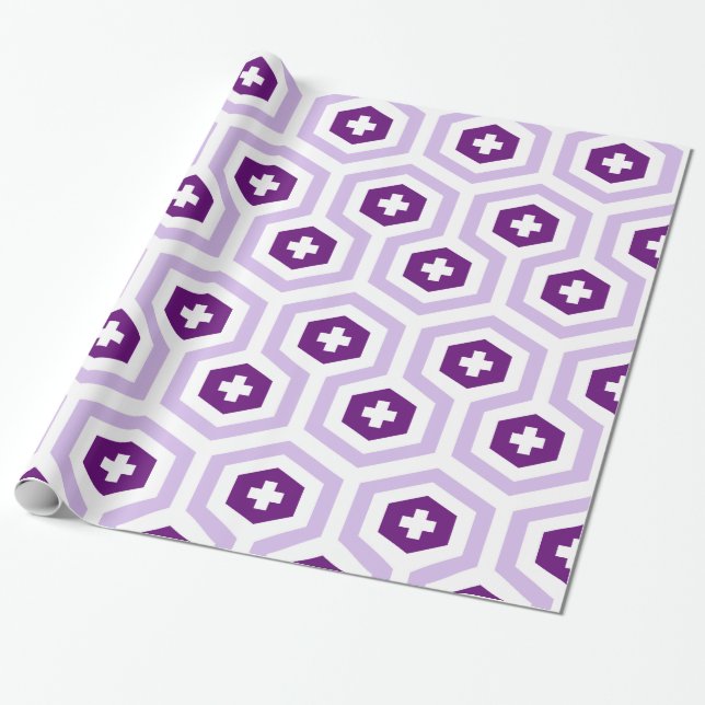 Geometrisches Lavender-Lila-Hexagon- und Kreuzmust Geschenkpapier (Ungerollt)
