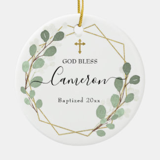 Geometrisches Leaf Greenery Baptized Keramik Ornament
