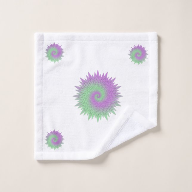 Geometrisches Lila und Grün Badhandtuch Set (Waschlappen)
