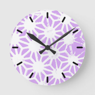 geometrisches Lilac-Muster Runde Wanduhr