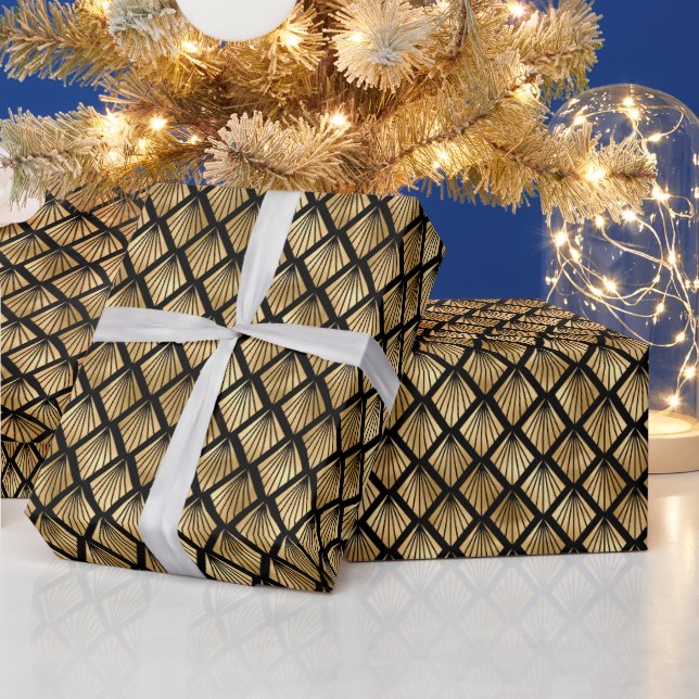 Geometrisches Lüftermuster im Déco-Stil aus Gold u Geschenkpapier (Feiertage)