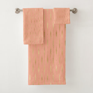 Geometrisches Luxusgold und rosa Muster Badhandtuch Set