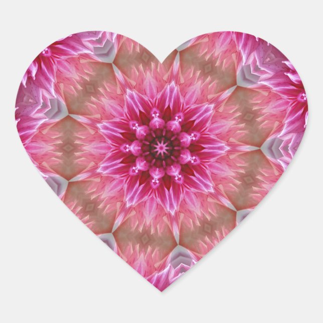 Geometrisches Mandala Pink-Blume-Muster-67545 Herz-Aufkleber (Vorderseite)