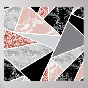 Geometrisches Marmor mit rosa Glitzer: Nahtlos Poster