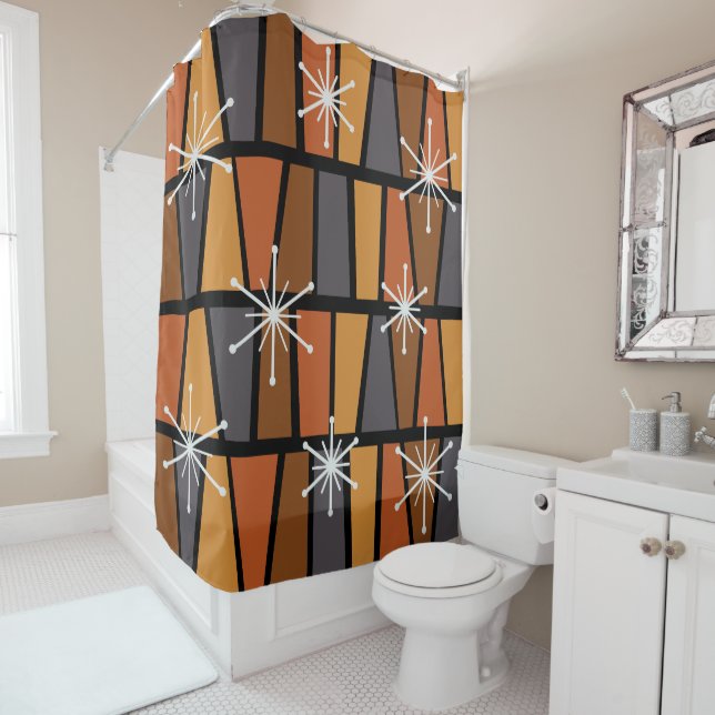 Geometrisches MCM Abstrakt Burnt Orange Duschvorhang (Beispiel)