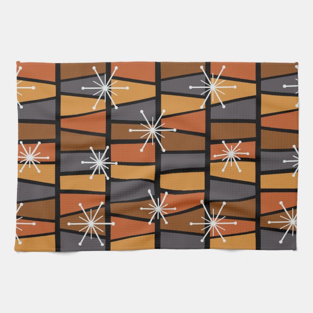 Geometrisches MCM Abstrakt Burnt Orange Geschirrtuch (Horizontal)