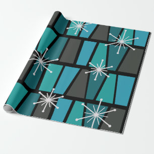 Geometrisches MCM Abstrakt Türkis Aquamarin Geschenkpapier