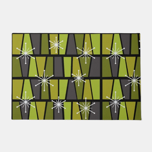 Geometrisches MCM Abstraktes Olive Green Fußmatte (Vorderseite)