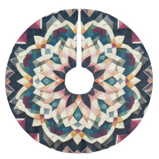 Geometrisches Medallion-Design für gequiltete Crem Polyester Weihnachtsbaumdecke