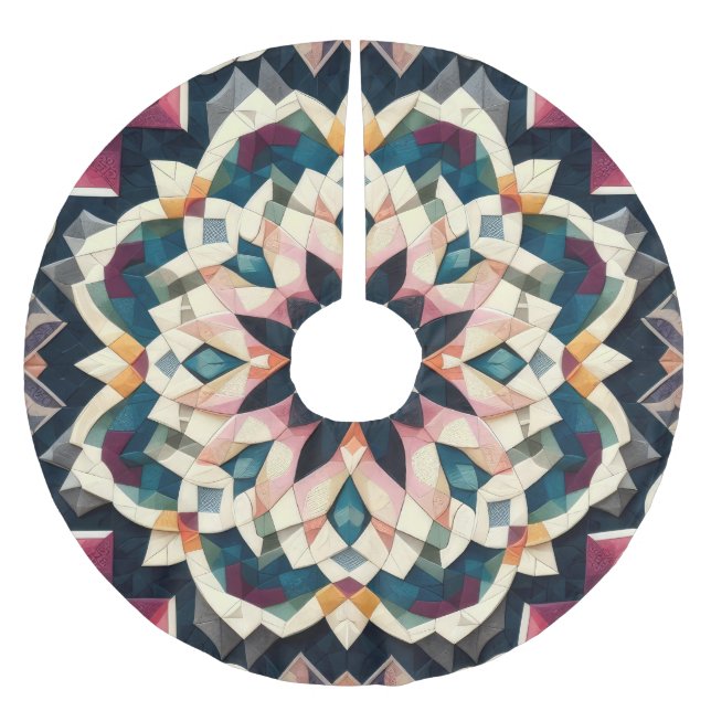 Geometrisches Medallion-Design für gequiltete Crem Polyester Weihnachtsbaumdecke (Vorderseite)