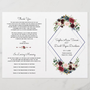 Geometrisches Merlot Navy Blue Floral Wedding Prog