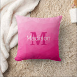 Geometrisches Messemuster für das Muster, rosa, gl Kissen<br><div class="desc">Monogram Personalize mit Ihrem benutzerdefinierten Initial und Namen. Heiß rosa geometrisches Mesh Muster. Elegantes und cooles geometrisches Dreieck mit heißrosa Farbverlauf für Damen.</div>