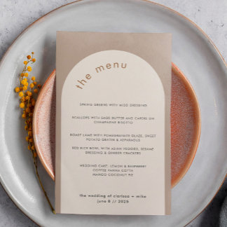 Geometrisches Minimal Sand Beige Arch Wedding Menu