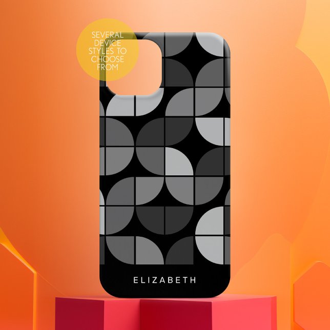 Geometrisches Mod-Muster für MCM - Schwarz und Gra Case-Mate iPhone 14 Hülle (Personalized Phone Case with Custom Text)