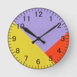 Geometrisches modernes Blau, Senf, orangefarbenes  Runde Wanduhr