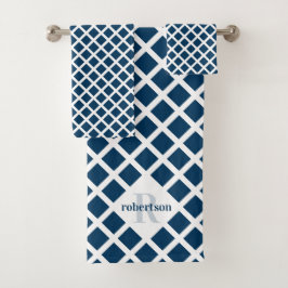 Geometrisches, modernes, blaues Muster Badhandtuch Set