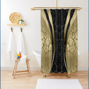 Geometrisches, modernes Design aus Gold und Schwar Duschvorhang