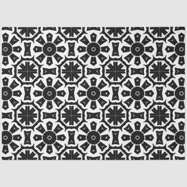 Geometrisches modernes Schwarz-Weiß-Mosaikmuster Seidenpapier (Vorderseite)
