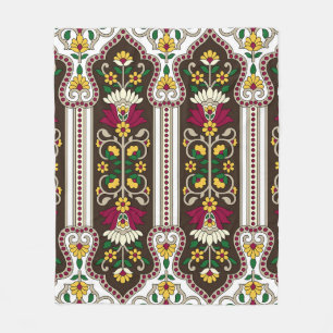 Geometrisches Moghul Paisley Muster auf weißem Hin Fleecedecke