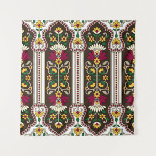 Geometrisches Moghul Paisley Muster auf weißem Hin Wandteppich