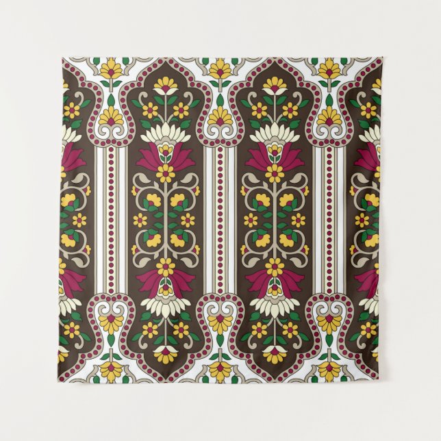 Geometrisches Moghul Paisley Muster auf weißem Hin Wandteppich (Vorderseite)
