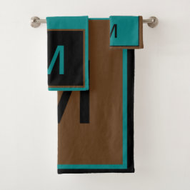Geometrisches Monogramm Aquamarin braun Badhandtuch Set
