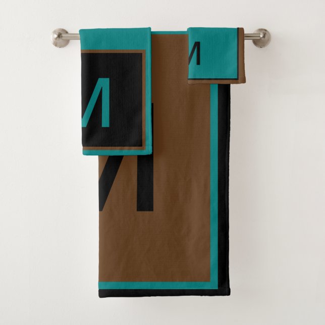 Geometrisches Monogramm Aquamarin braun Badhandtuch Set (Insitu)