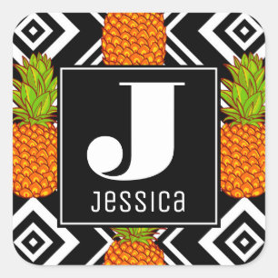 Geometrisches Monogramm der Ananas-  Quadratischer Aufkleber