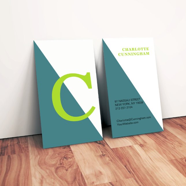 Geometrisches Monogramm grün Visitenkarte (Von Creator hochgeladen)