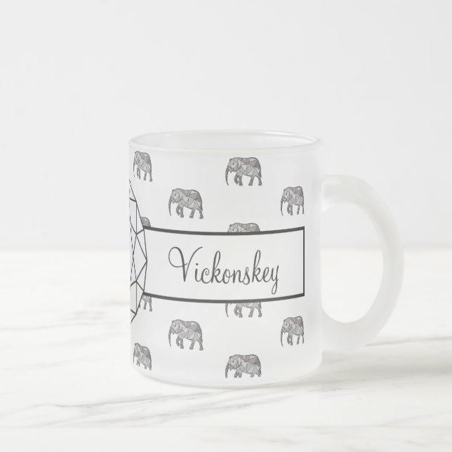 Geometrisches Monogramm, schwarz und weiß Mattglastasse (Rechts)