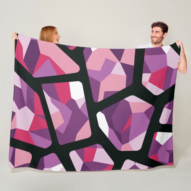 Geometrisches Mosaik, lebhaftes Rosa und Lila Edel Fleecedecke (Beispiel)