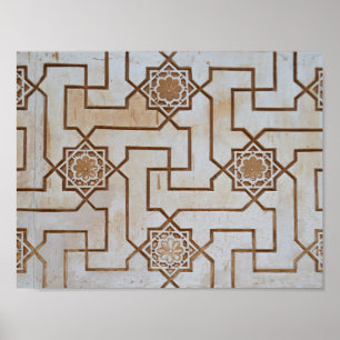 Geometrisches Mosaikmuster aus braunem und cremefa Poster