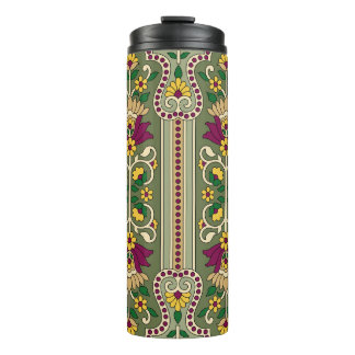 Geometrisches Mughal-Paisley-Muster auf grüner Hin Thermosbecher