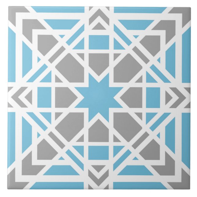 Geometrisches Muster, aquamarin, weiß, hellgrau Fliese (Vorderseite)