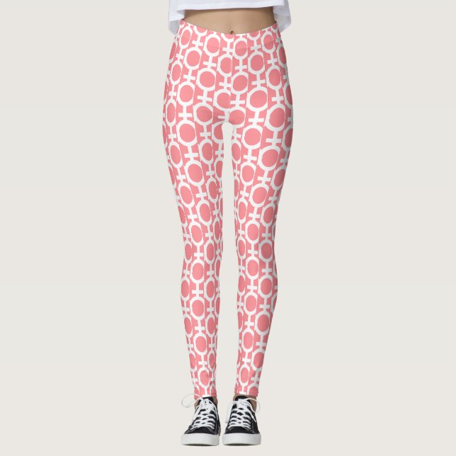 Geometrisches Muster auf hellkornrosa Leggings (Vorderseite)