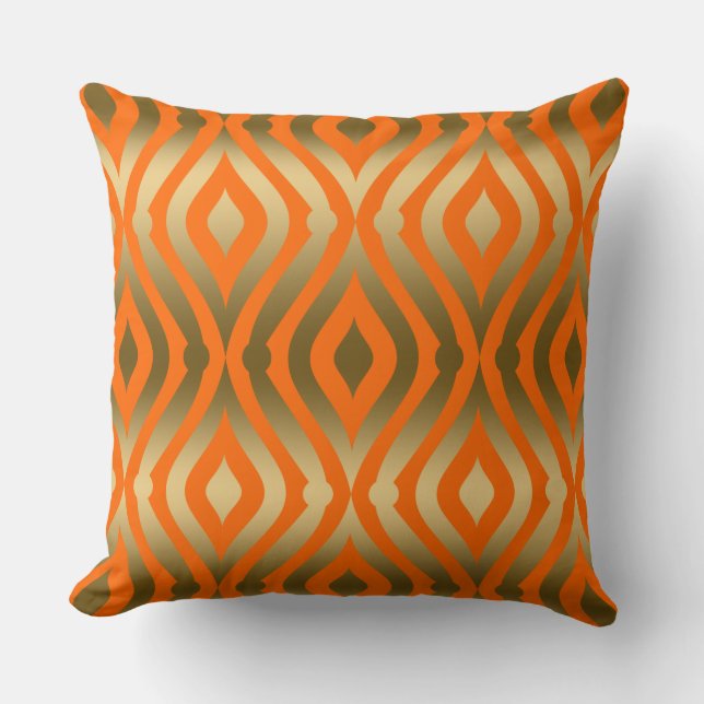 Geometrisches Muster aus Gold und Orange Kissen (Vorderseite)