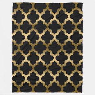 Geometrisches Muster aus Gold und Schwarz-Kat-Quat Fleecedecke
