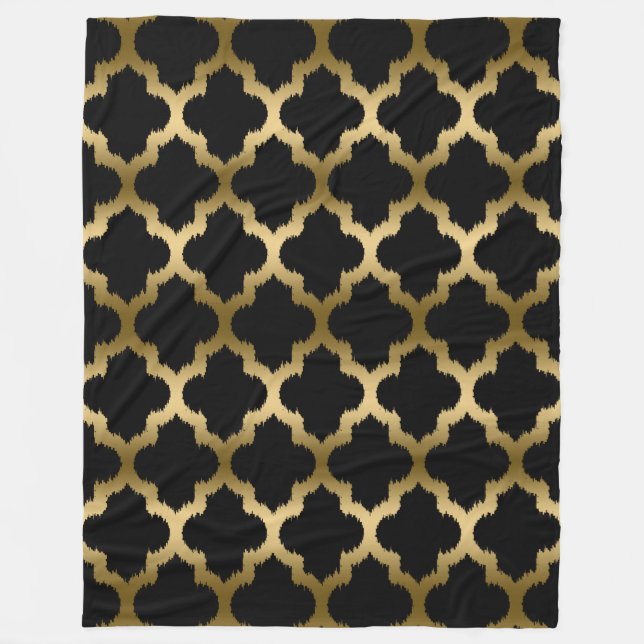 Geometrisches Muster aus Gold und Schwarz-Kat-Quat Fleecedecke (Vorderseite)