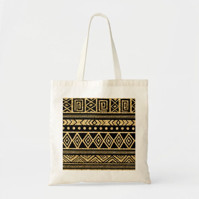 Geometrisches Muster aus Gold und Schwarz Tragetasche (Vorne)