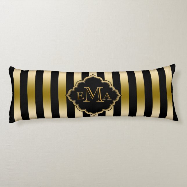 Geometrisches Muster aus Gold und schwarzen Streif Seitenschläferkissen (Rückseite)